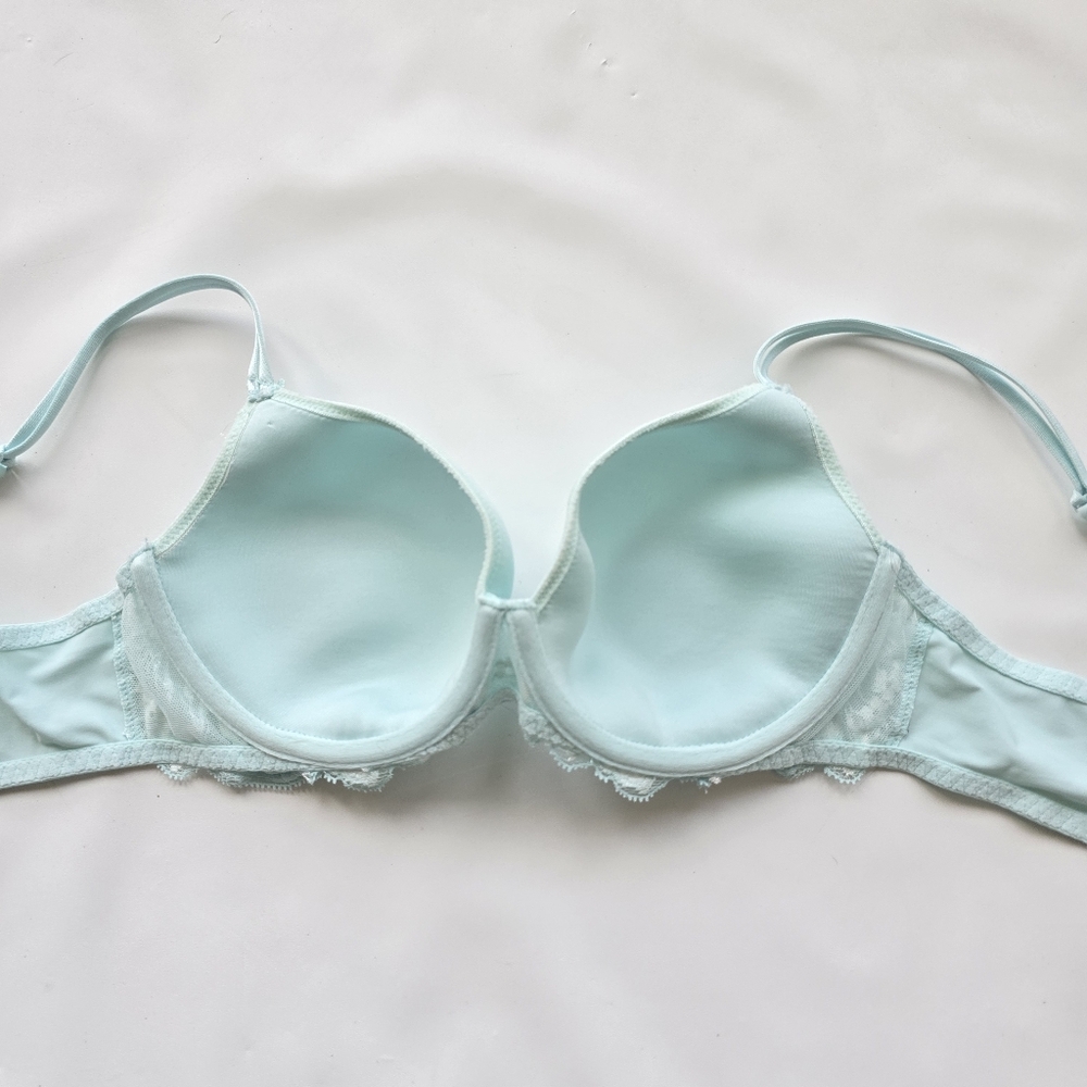 new Simone Perele Amour Plunge Underwire Bra Moulded Cups Blue Lace Size 32D - Picture 12 of 13